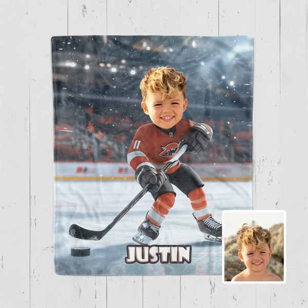 Personalized Hockey Blanket – Custom Player Design for Kids