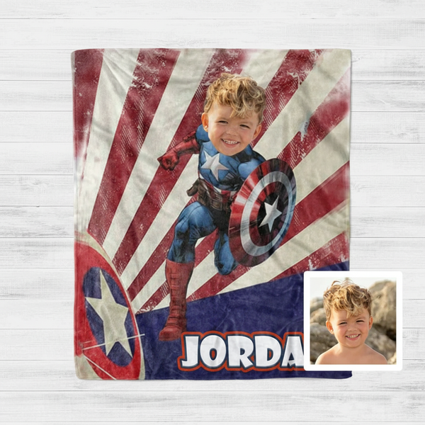 Personalized Captain America Blanket – Superhero Photo Gift