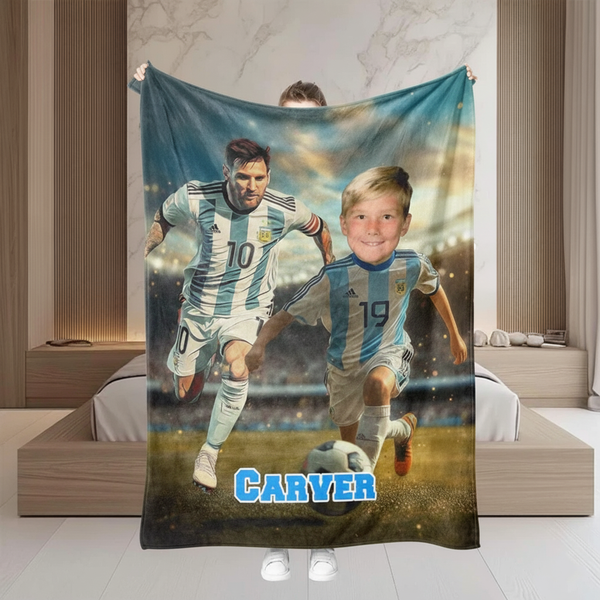 Soccer Player Blanket – Custom Face & Name for Kids
