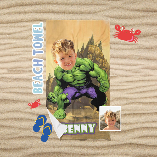 Superhero Kids Beach Towel – Personalized Hulk Design