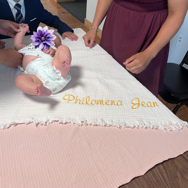 Muslin Quilt Baby Blanket – Personalized Name Keepsake Gift