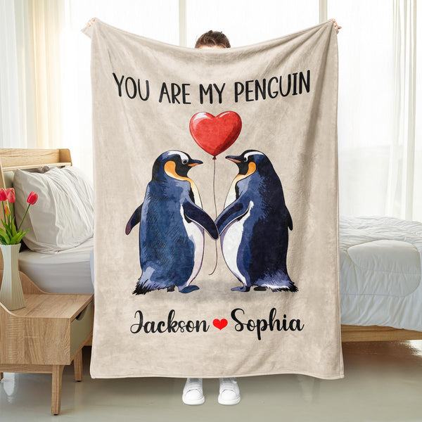 Personalized Penguin Blanket – Wedding & Anniversary Gift