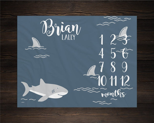 Shark Baby Blanket – Personalized Milestone Gift