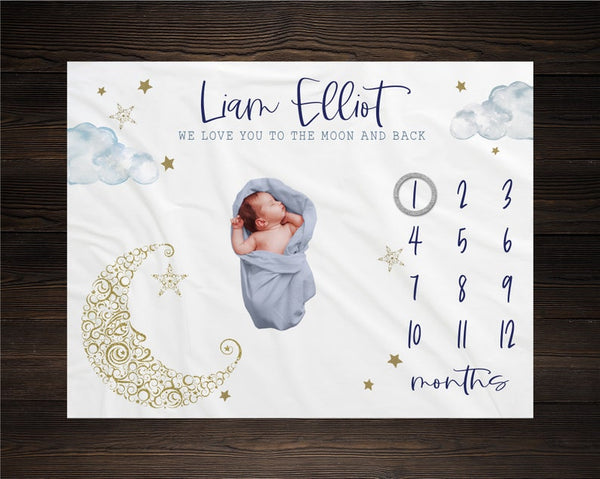 Moon and Stars Personalized Gift – Baby Milestone Blanket