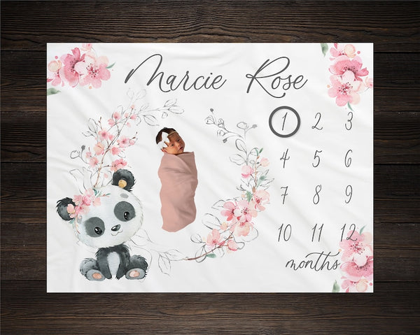 Cute Panda Baby Blanket – Personalized Milestone