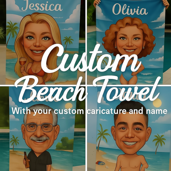 Personalized Beach Towel – Caricature Gift Design